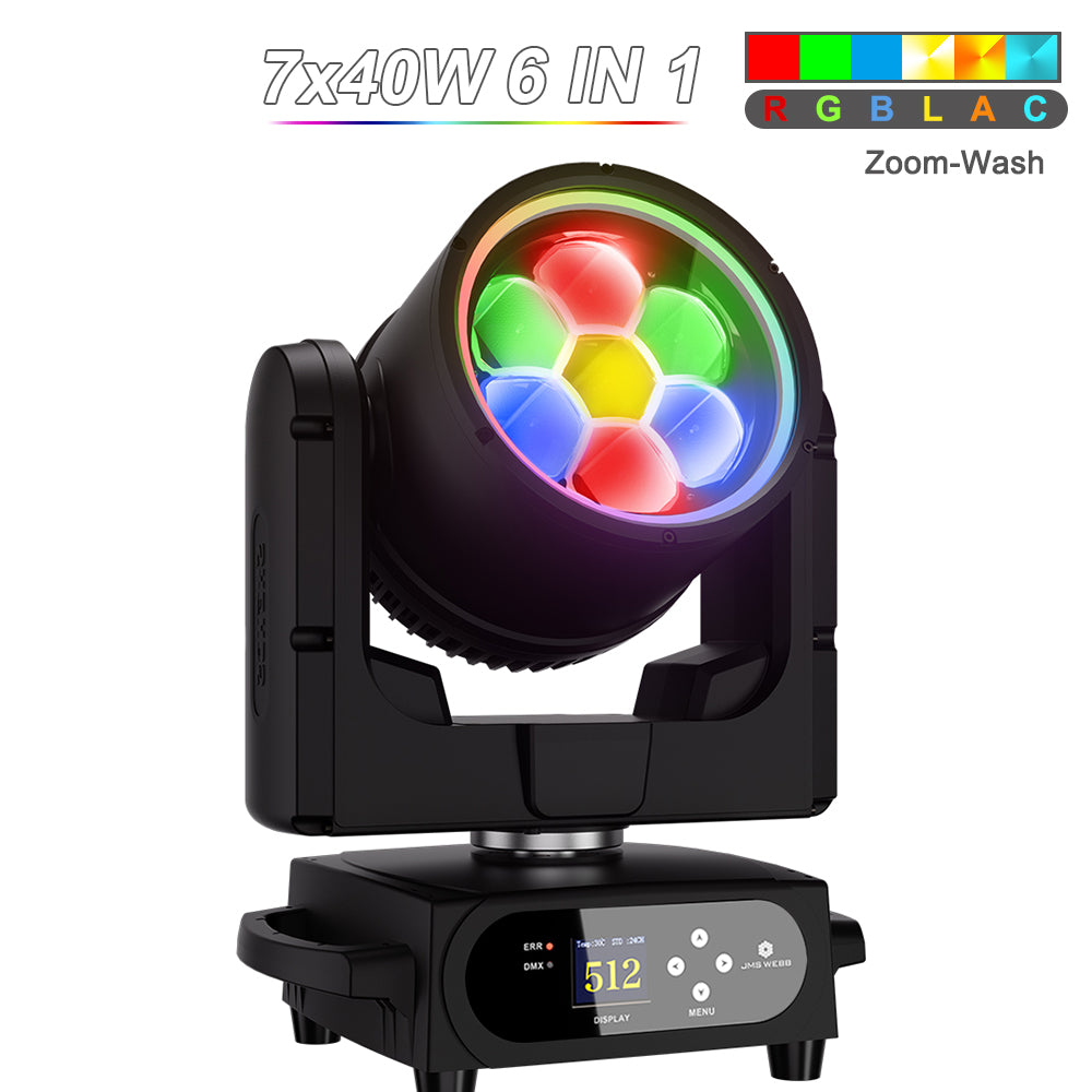 JMS WEBB Waterproof LED Beam+Wash 7x40W RGBW/RGBL/ RGBLAC Zoom Light