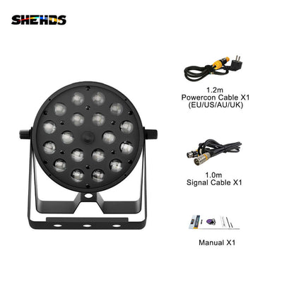 SHEHDS New Version LED Zoom & Wash Par 18x18W RGBWA UV 6in1 Light Big Aluminum Alloy