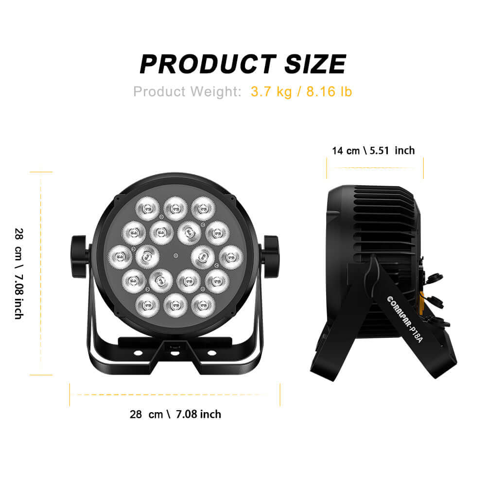 CORALPAR Waterproof 18x12W LED Flat Par Light RGBWA+UV Aluminum Alloy