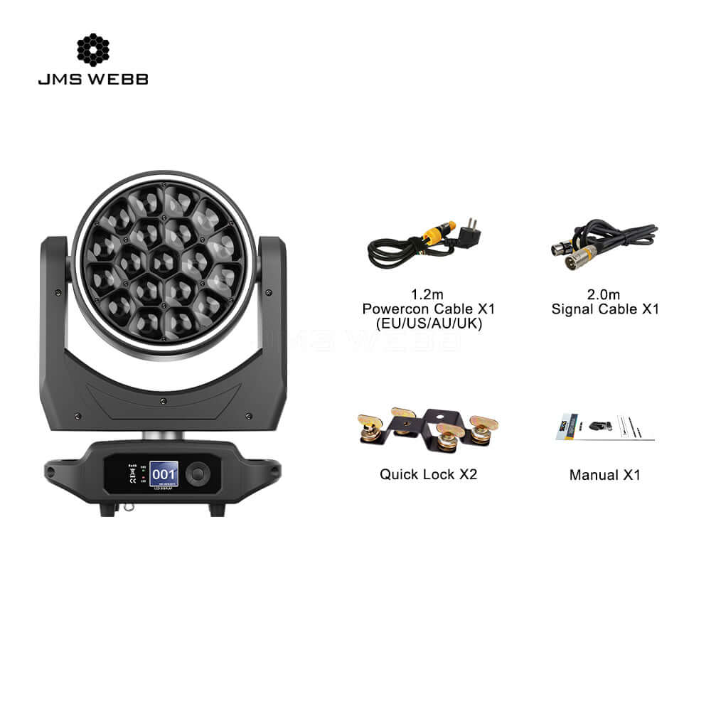 JMS WEBB LED RGBW 4in1 Bee Eye 19x40W Zoom & Beam & Wash Moving Head Light