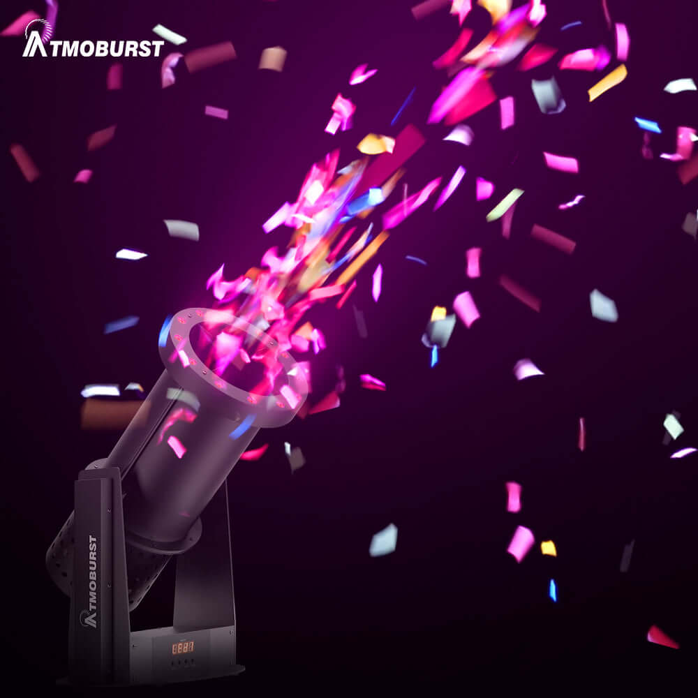 ATMOBURST 1500W Confetti Machine with LED 12x4W RGB Adjustable Angle