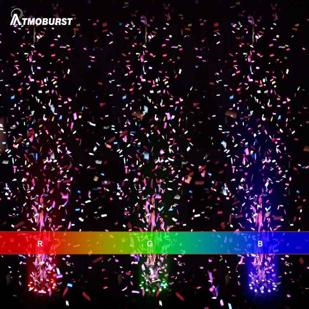 ATMOBURST 1500W Confetti Machine with LED 12x4W RGB Adjustable Angle