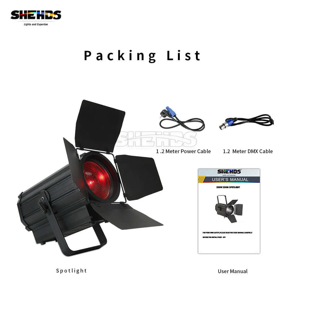 SHEHDS 250W RGBW Spotlight with Barndoors & Pulse Strobe
