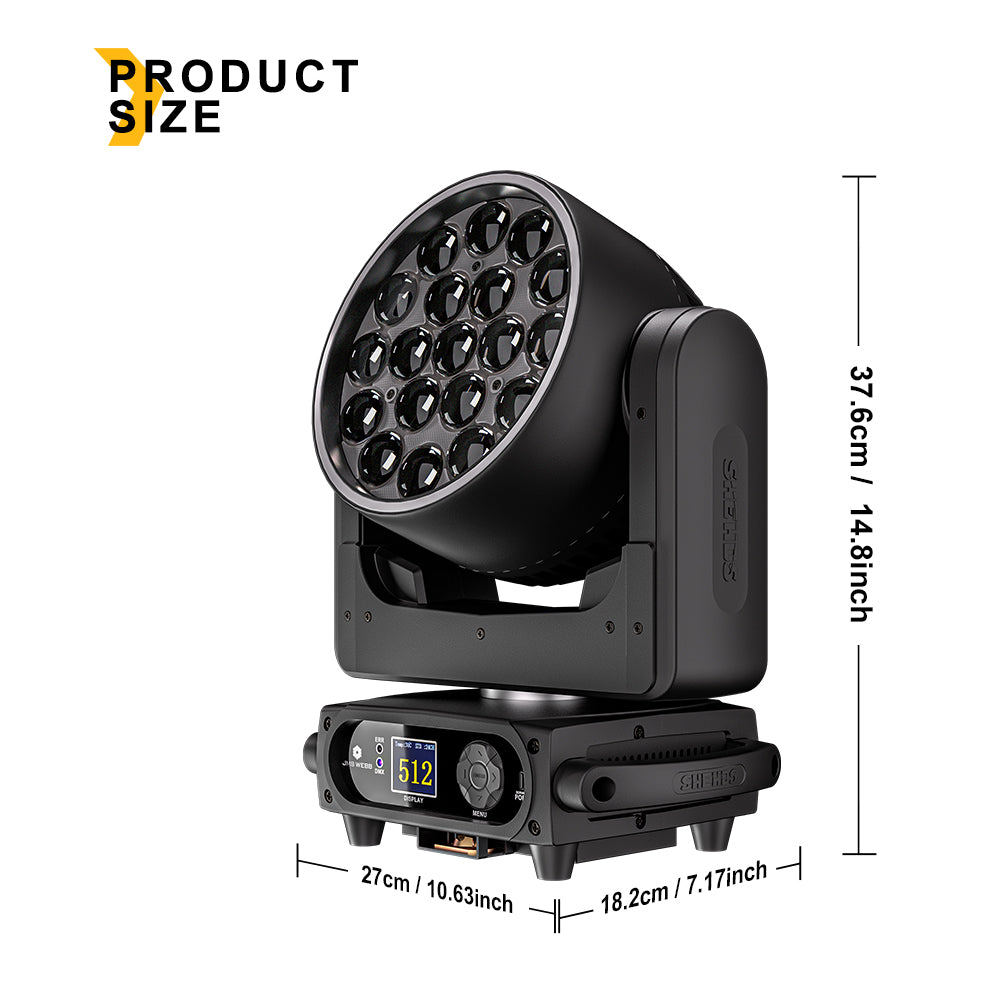 UPGRADE SHEHDS LED Moving Head Light 19x15W /20W/25W Beam Wash Zoom Stage Lighting