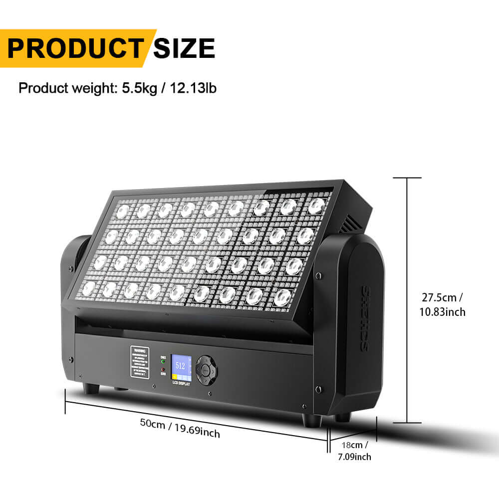 SHEHDS 200W 36 LED Strobe Beam Light 5050RGB 0.3W Wash Moving Head Stage Lighting – dimensions and specifications