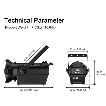 SHEHDS 250W/350W LED Fresnel Spotlight RGBWAUV/RGBLAC/RGBW/RGBL/Warm+Cool White Stage Lighting with Barndoors & Pulse Strobe