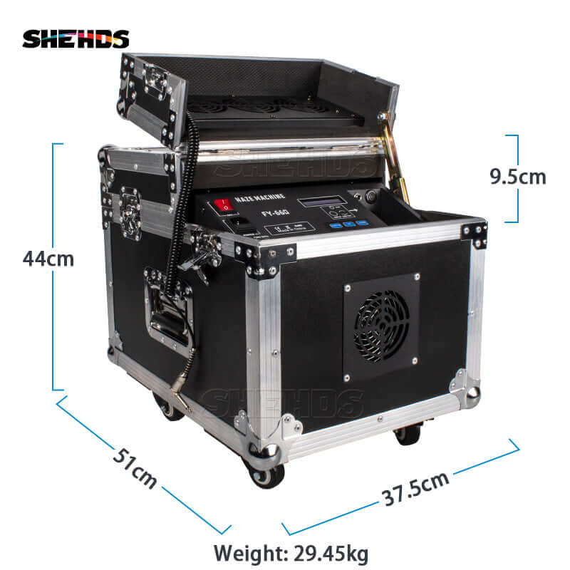 SHEHDS 660W Haze Machine with Flight Case Fogger Equipment DMX & Remote Control