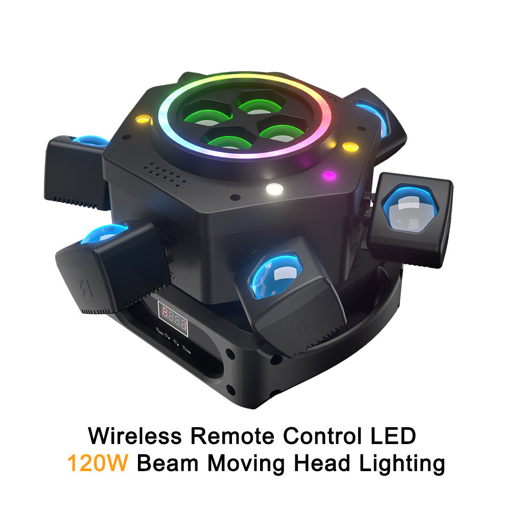 SHEHDS 2/3/4/6 Arms LED Beam Moving Head Lights 50W/80W/100W/120W RGBW Stage Lighting with Wireless Remote Control for Party Bar DJs