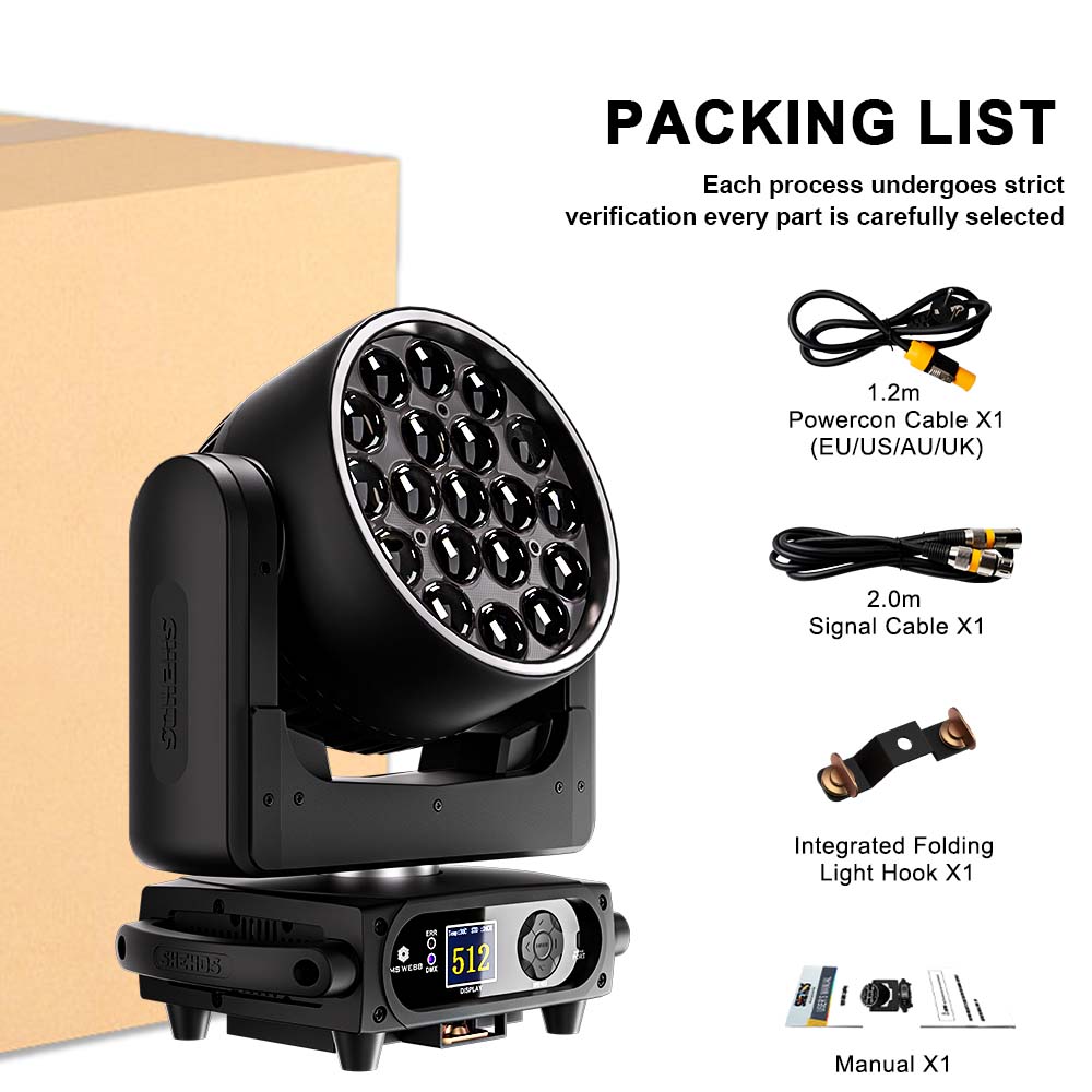 UPGRADE SHEHDS LED Moving Head Light 19x15W /20W/25W Beam Wash Zoom Stage Lighting