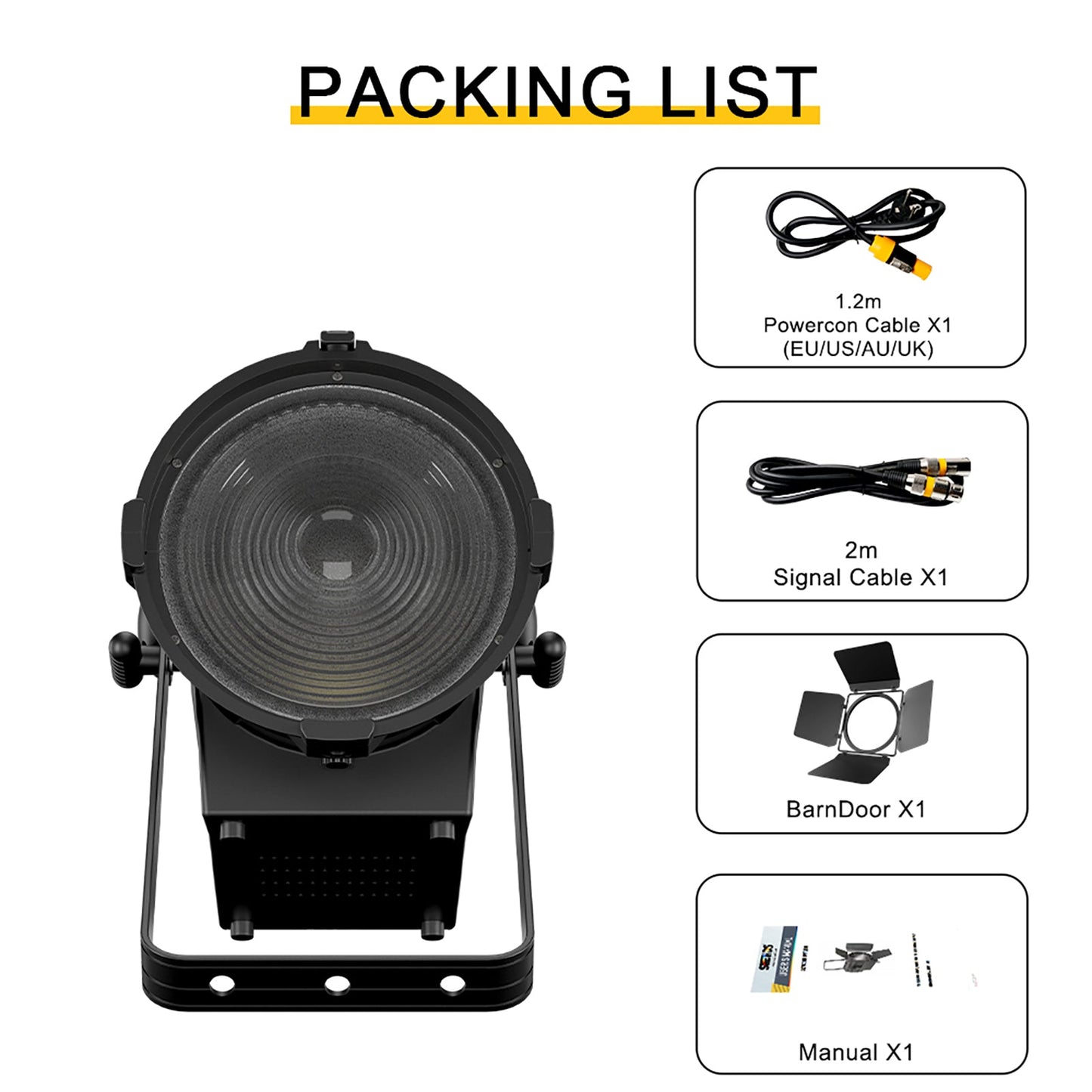 SHEHDS 250W/350W LED Fresnel Spotlight RGBWAUV/RGBLAC/RGBW/RGBL/Warm+Cool White Stage Lighting with Barndoors & Pulse Strobe