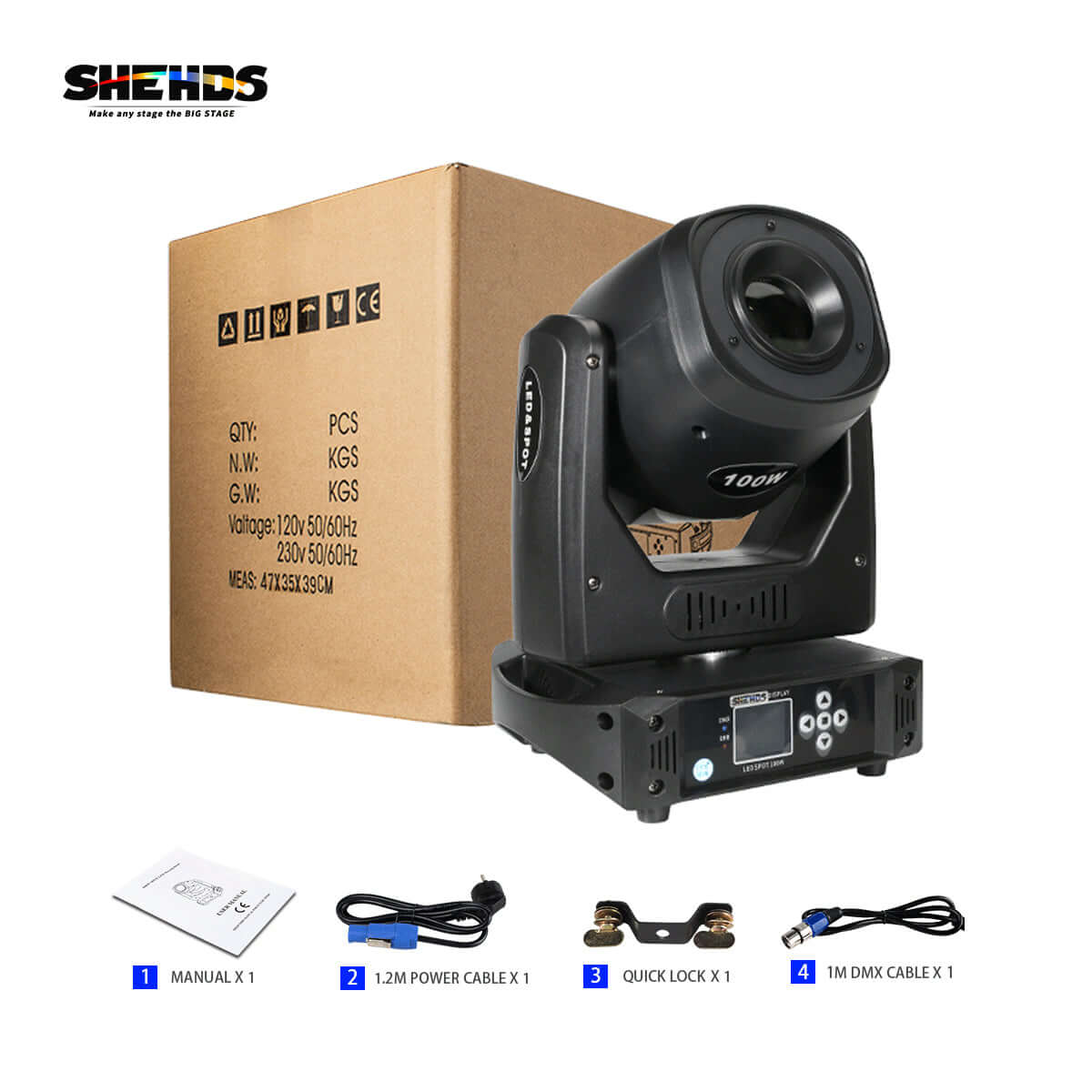 SHEHDS LED 100W 6-Prism Gobo Moving Head Light With LED Ring & LCD Display