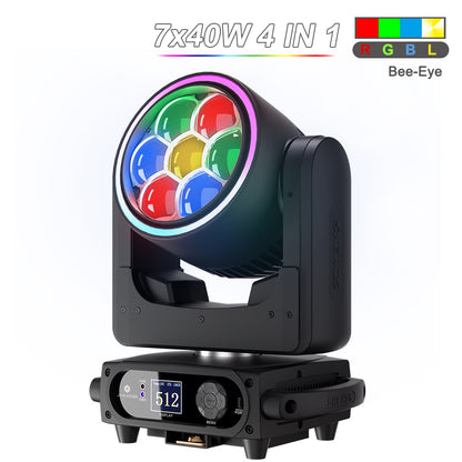 SHEHDS 7x40W Bee Eye Moving Head Light with Zoom & Wash RGBW/RGBL/RGBLAC Stage Lighting