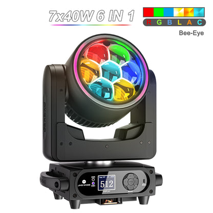 SHEHDS 7x40W Bee Eye Moving Head Light with Zoom & Wash RGBW/RGBL/RGBLAC Stage Lighting