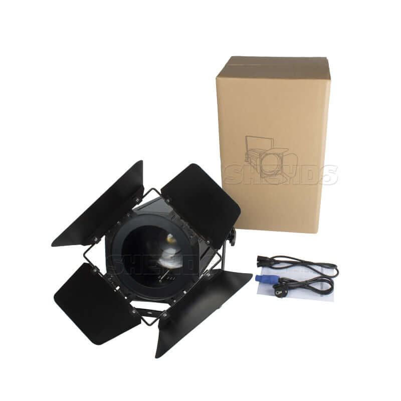 SHEHDS 200W Dual Color COB Zoom Par Light with Barndoors, Warm & Cool White, DMX512 Stage Light