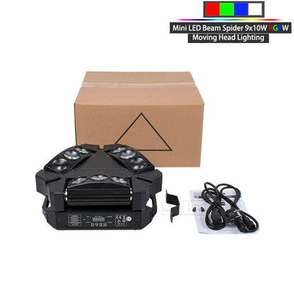 SHEHDS Mini LED Beam Spider 9x10W RGBW Moving Head Light