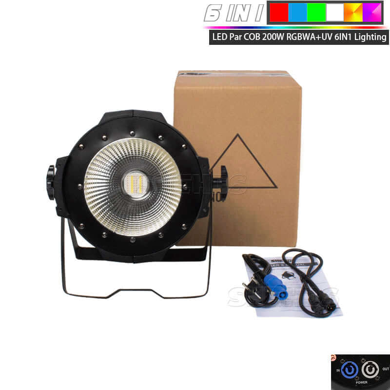 SHEHDS 200W COB Blinder LED Par RGBWA+UV 6in1 Barndoors