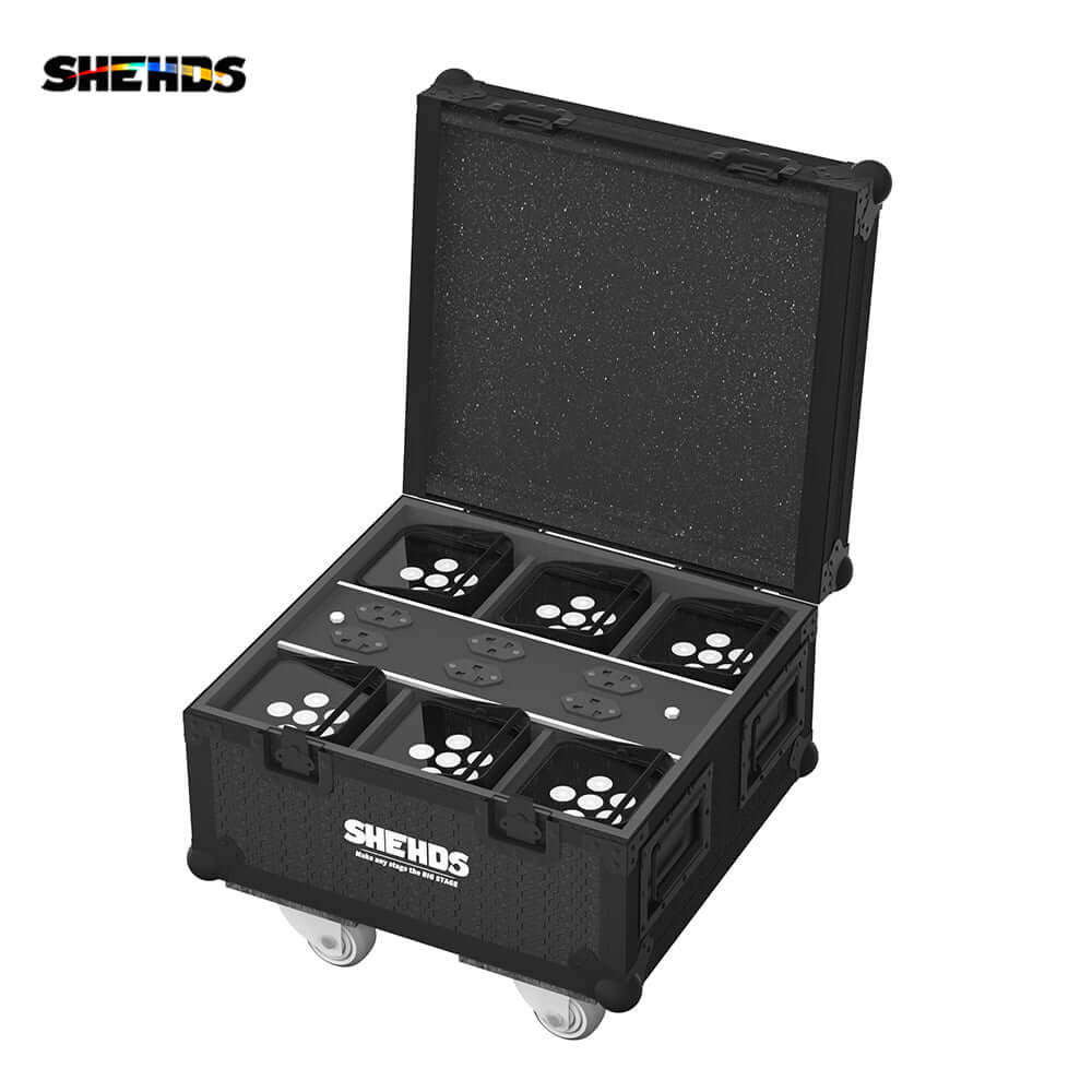 SHEHDS Rechargeable Flight Case For 6 / 8 / 10 pcs 6x18W 6in1 RGBAW+UV Wireless Remote Control Wifi Battery Uplight With Silent Wheels