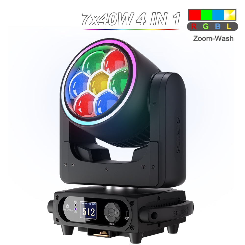 SHEHDS 7x40W Bee Eye Moving Head Light with Zoom & Wash RGBW/RGBL/RGBLAC Stage Lighting