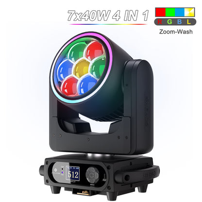 SHEHDS 7x40W Bee Eye Moving Head Light with Zoom & Wash RGBW/RGBL/RGBLAC Stage Lighting
