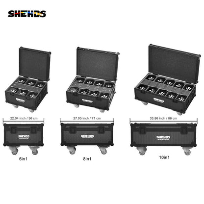 SHEHDS Rechargeable Flight Case For 6 / 8 / 10 pcs 6x18W 6in1 RGBAW+UV Wireless Remote Control Wifi Battery Uplight With Silent Wheels