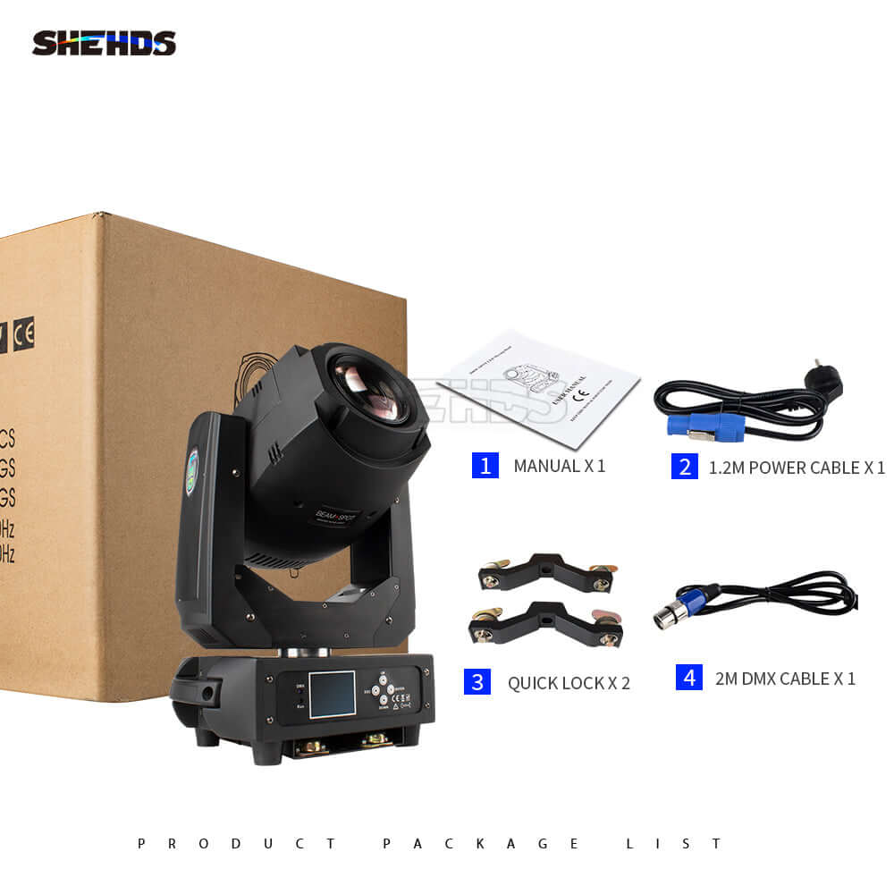 SHEHDS 200W LED Gobo Moving Head Light – 6/18 DMX Channels, Multi-Color Rotating Patterns