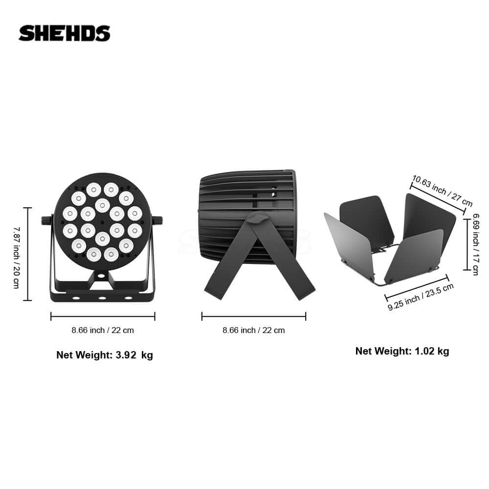 SHEHDS New Version LED 18x18W RGBWA+UV 6in1 Par Light Big Aluminum Alloy